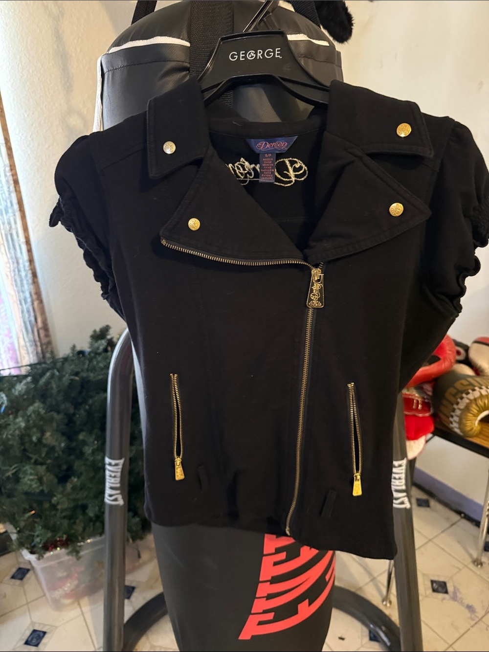 Dereon Black Short Sleeve Moto Jacket with Gold Hardware